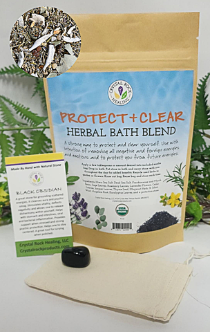 Bath Blend Organic- Protect and Clear with Muslin Bag and Stone