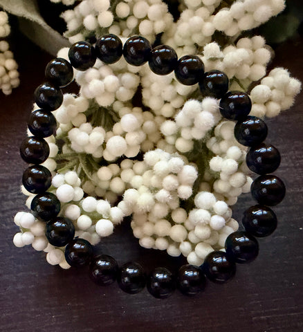 Natural Stone Gem Bracelet 7.5 inch 8mm stretch-Black Obsidian