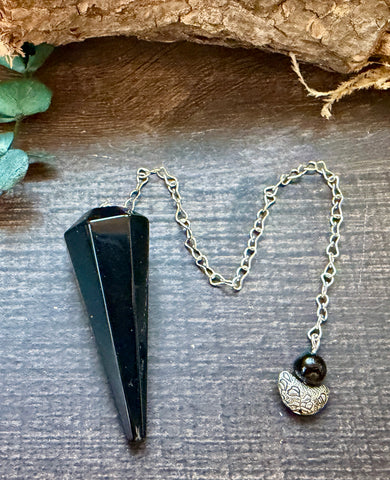 Black Tourmaline Pendulum W/ Moon