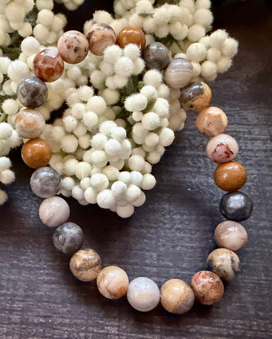 Natural Stone Gem Bracelet 7.5 inch 8mm Stretch -Crazy Lace Agate