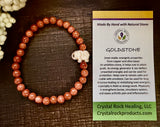 Natural Stone Gem Bracelet 7.5 inch 6mm Stretch-Goldstone w/Elephant