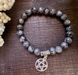 Natural Stone Gem Bracelet 7.5 inch 8mm Stretch -Larvikite W/ Charm