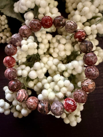 Natural Stone Gem Bracelet 7.5 inch 8mm Stretch -Leopard Jasper