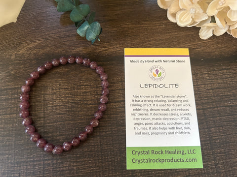Natural Stone Gem Bracelet 7 inch Stretch-Lepidolite