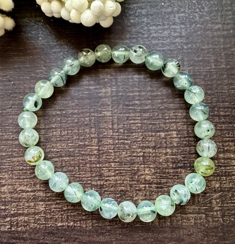Natural Stone Gem Bracelet 7.5 inch 6mm Stretch -Prehnite