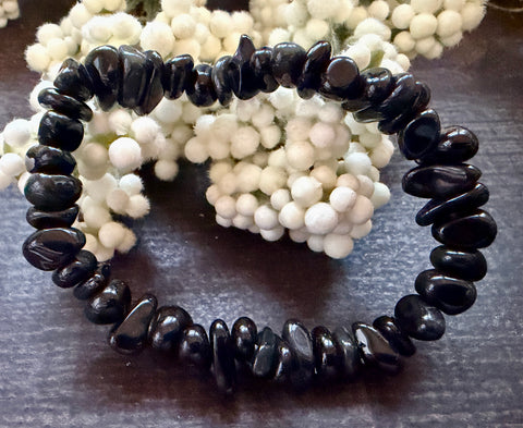 Natural Stone Chip Bracelet 7.5 inch Stretch-Rainbow Obsidian