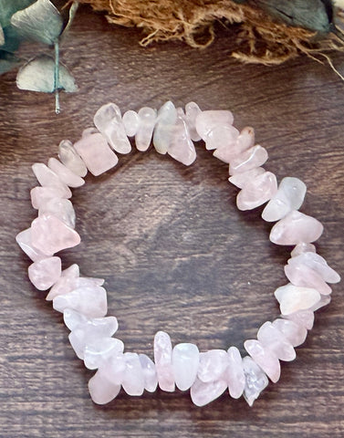 Natural Stone Chip Bracelet 7.5 inch stretch-Rose Quartz