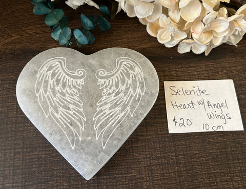 Selenite Heart Shape with Angel Wings 10cm