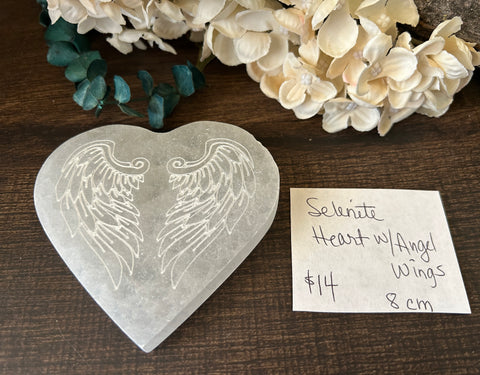 Selenite Heart Shape with Angel Wings 8cm