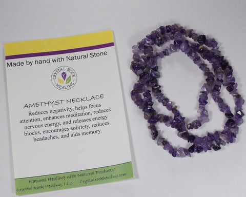 Natural Stone Chip Necklace 34-35"-Amethyst