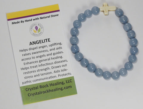 Natural Stone Gem Bracelet 7 inch Stretch-Angelite