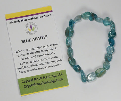 Natural Stone Gem Bracelet 7 inch Stretch-Blue Apatite