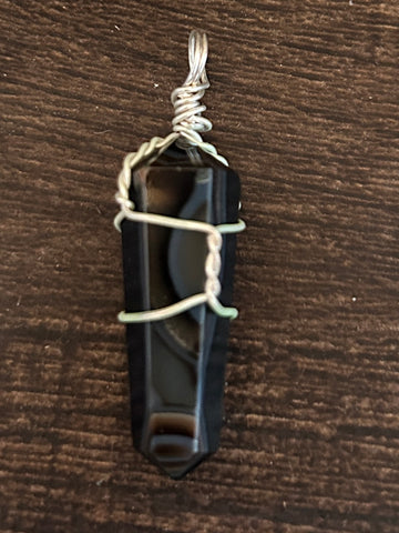 Black Agate Wire Wrapped Pendant