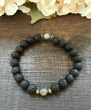 Natural Stone Gem Bracelet 7 inch 8mm Stretch-Black Lava with Labradorite