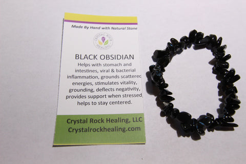 Natural Stone Chip Bracelet 7 inch stretch-Black Obsidian