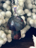 Metal Chain Necklace - Bloodstone Jasper Mushroom