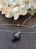 Metal Chain Necklace - Bloodstone Jasper Mushroom