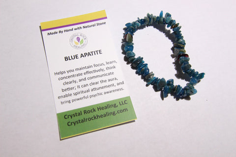 Natural Stone Chip Bracelet 7 inch stretch-Blue Apatite