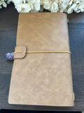 Notebook Journal - Chakra Flower of Life with Amethyst Crystal, Light Brown