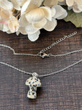 Metal Chain Necklace - Dalmatian Jasper Mushroom