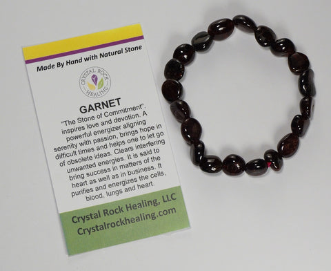 Natural Stone Gem Bracelet 7 inch Stretch-Garnet