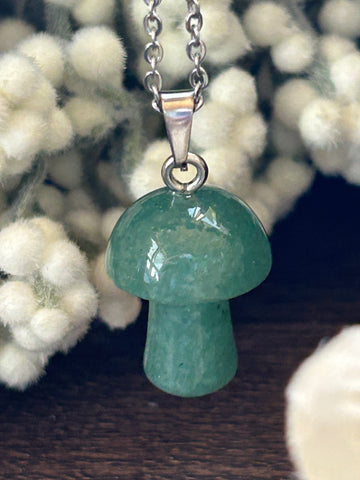 Metal Chain Necklace - Aventurine Green Mushroom
