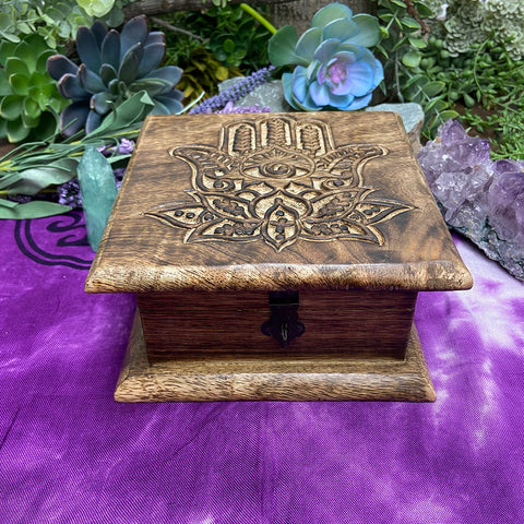 Wooden Box - Lotus Hamsa