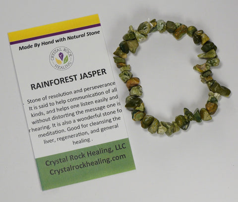 Natural Stone Chip Bracelet 7 inch Stretch-Rainforest Jasper