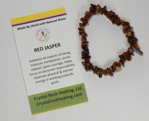Natural Stone Chip Bracelet 7 inch Stretch-Red Jasper