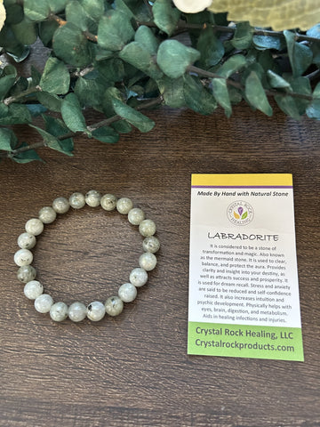 Natural Stone Gem Bracelet 7 inch Stretch 8mm-Labradorite
