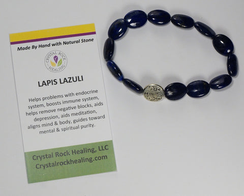 Natural Stone Gem Bracelet 7 inch Stretch-Lapis Lazuli
