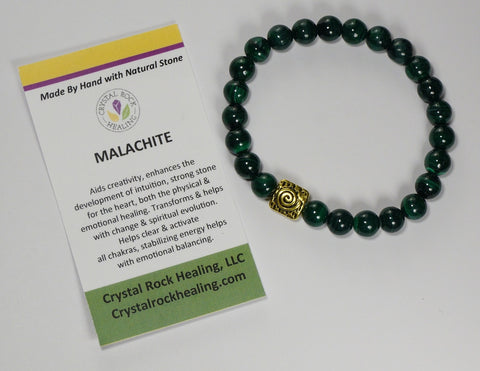 Natural Stone Gem Bracelet 7 inch Stretch-Malachite