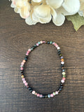 Natural Stone Gem Bracelet 7 inch 4MM Stretch-Mixed Tourmaline