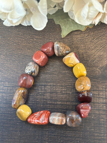 Natural Stone Gem Bracelet 7.5 inch Chunk Stretch-Mookaite