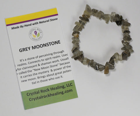 Natural Stone Chip Bracelet 7 inch Stretch-Gray Moonstone