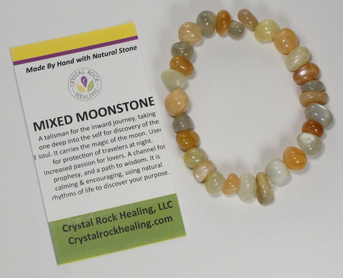 Natural Stone Gem Bracelet 7 inch Stretch-Mixed Moonstone