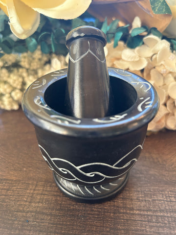 Carved Black Celtic Knot Mortar and Pestle