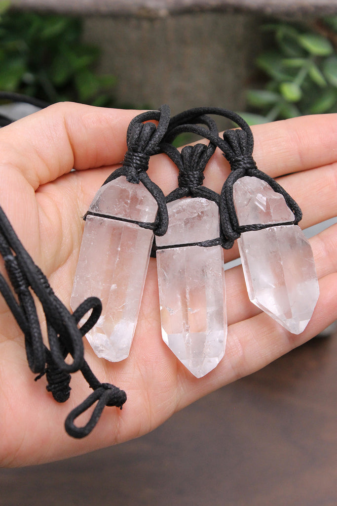 Quartz Raw Point Black Cord Necklace