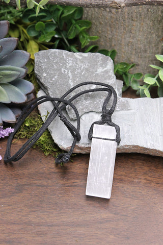 Black Cord Necklace - Selenite Raw