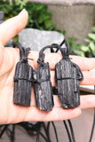 Black Tourmaline Raw - Black Cord Necklace