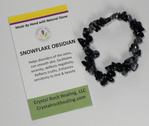 Natural Stone Chip Bracelet 7 inch Stretch-Snowflake Obsidian