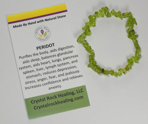 Natural Stone Chip Bracelet 7 inch Stretch-Peridot