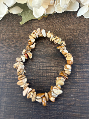 Natural Stone Chip Bracelet 7 inch Stretch-Picture Jasper