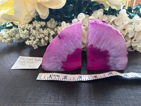 Agate Dyed Pink Book Ends #1