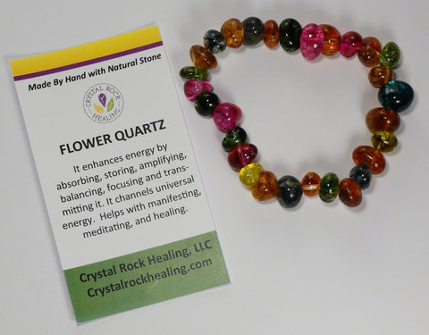Natural Stone Gem Bracelet 7 inch Stretch-Flower Quartz