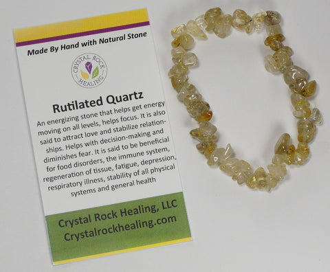 Natural Stone Chip Bracelet 7 inch Stretch-Rutilated Quartz