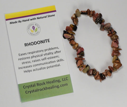 Natural Stone Chip Bracelet 7 inch Stretch-Rhodonite