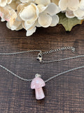 Metal Chain Necklace - Rose Quartz Mushroom