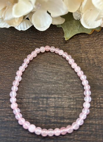 Natural Stone Gem Bracelet 7 inch 4mm Stretch-Rose Quartz