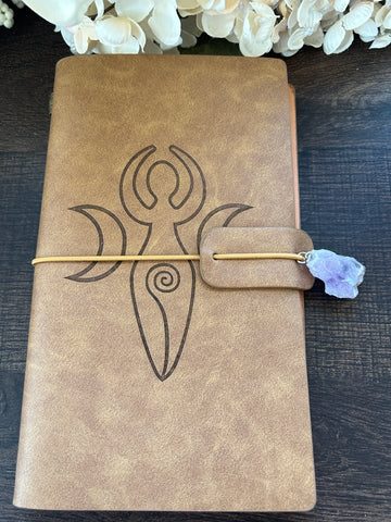 Notebook Journal - Spiral Goddess with Amethyst Crystal, Light Brown